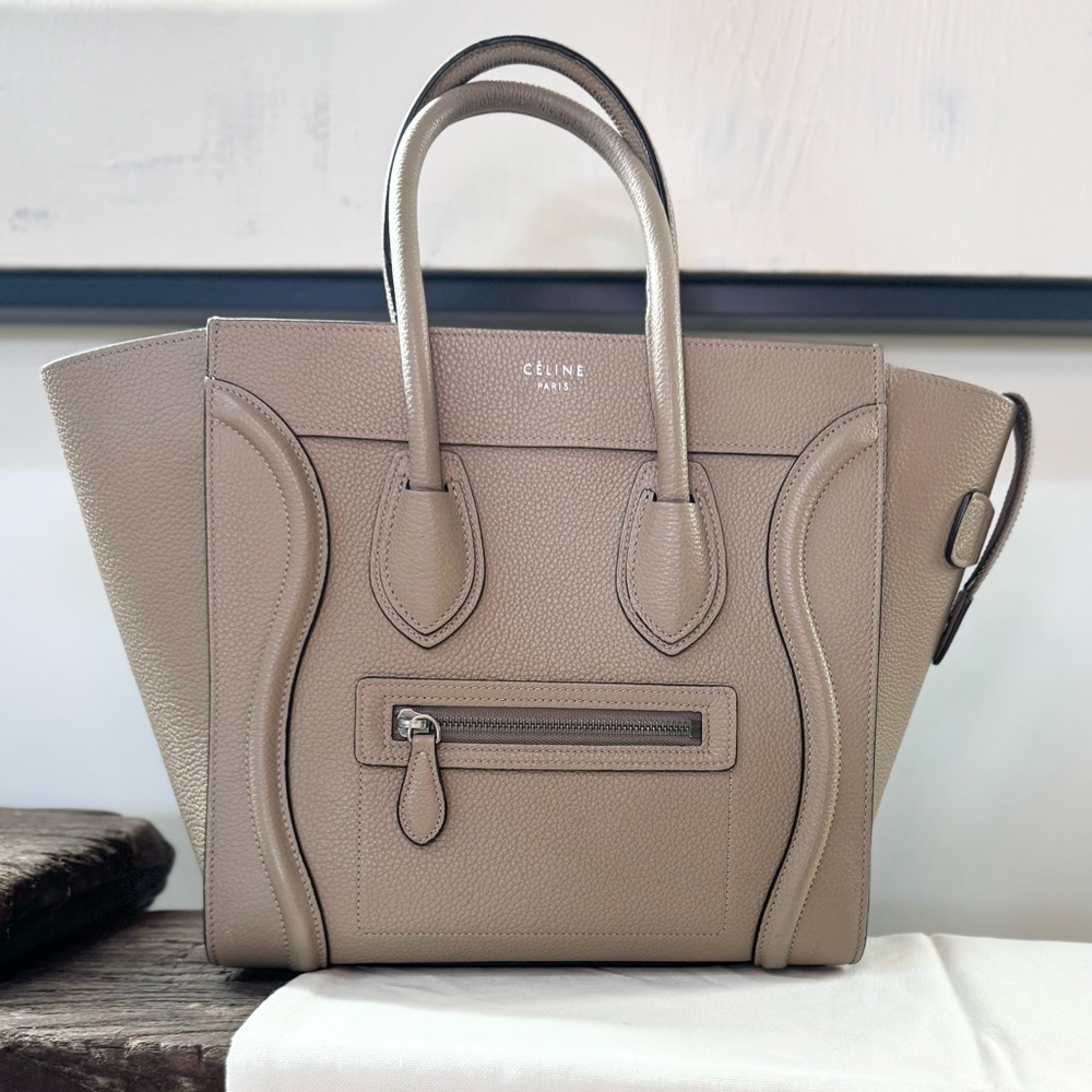 Celine Luggage Micro in Drummed Calf Dune - Beige Designer Tote
